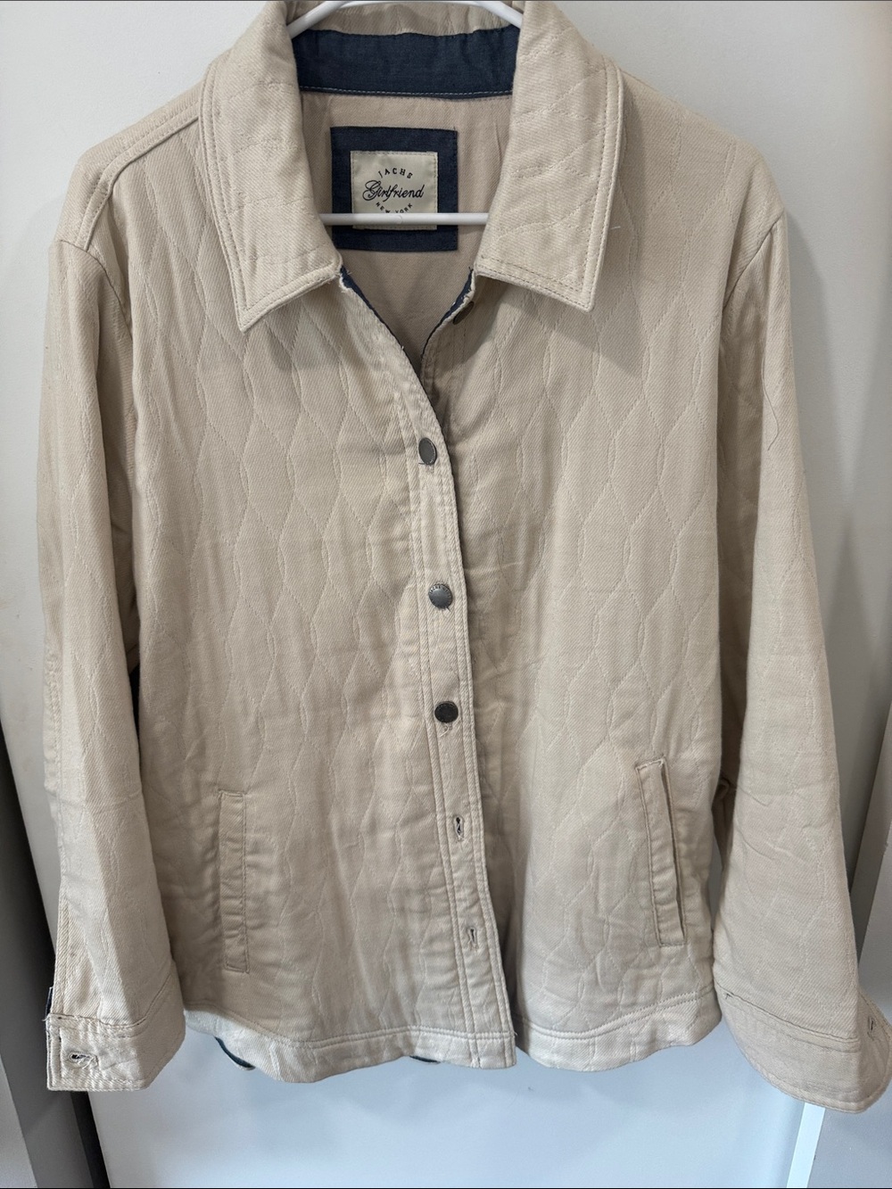 Jachs Girlfriend Label Patch Jacket in Cream and Navy